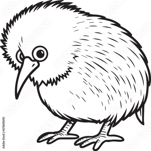 Cute kiwi bird line art coloring page design