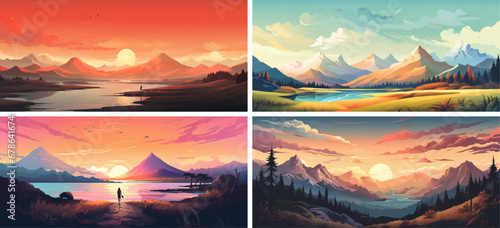 horizontal graphic illustration sunrise set wallpaper abstract sun scene sunset land banner design 