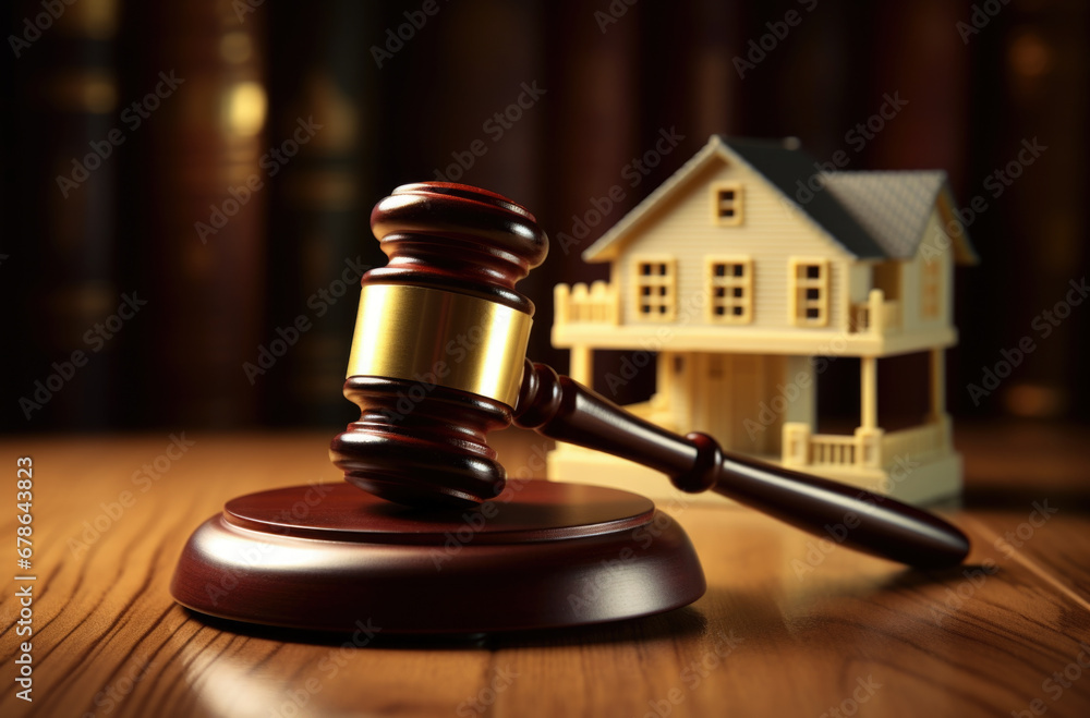 Judge gavel and house key on wooden background. Estate law concept. Judge gavel and house key on wooden background. Estate law concept.