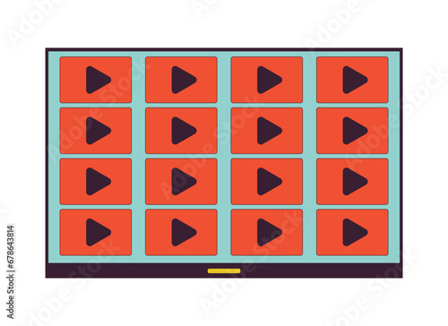 Television streaming video on demand 2D linear cartoon object. Watching series on tv isolated line vector element white background. Home theatre electronics. TV service color flat spot illustration