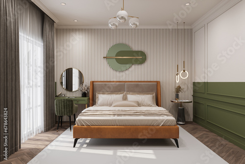 Sunlight entry in the modern contemporary bedroom  3D rendering