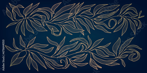 Wallpaper Mural Vector golden leaves botanical modern, art deco wallpaper background pattern. Luxury line floral wallpaper, elegant foliage wavy ornament Torontodigital.ca