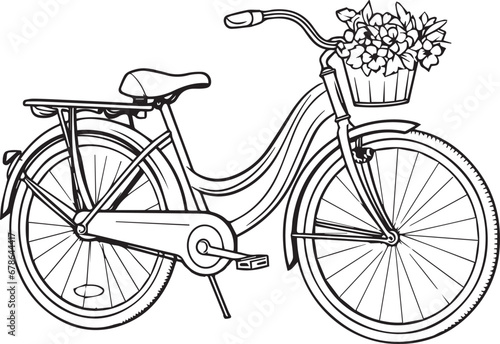 Vintage bicycle with flowers coloring page design