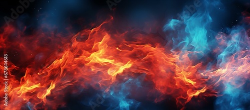 A Vivid Dance of Elemental Fury: Blue and Red Flames Engulfing the Darkness