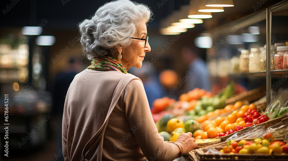 Elderly woman in the supermarket.