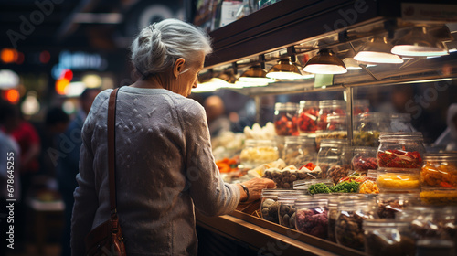 Elderly woman in the supermarket.