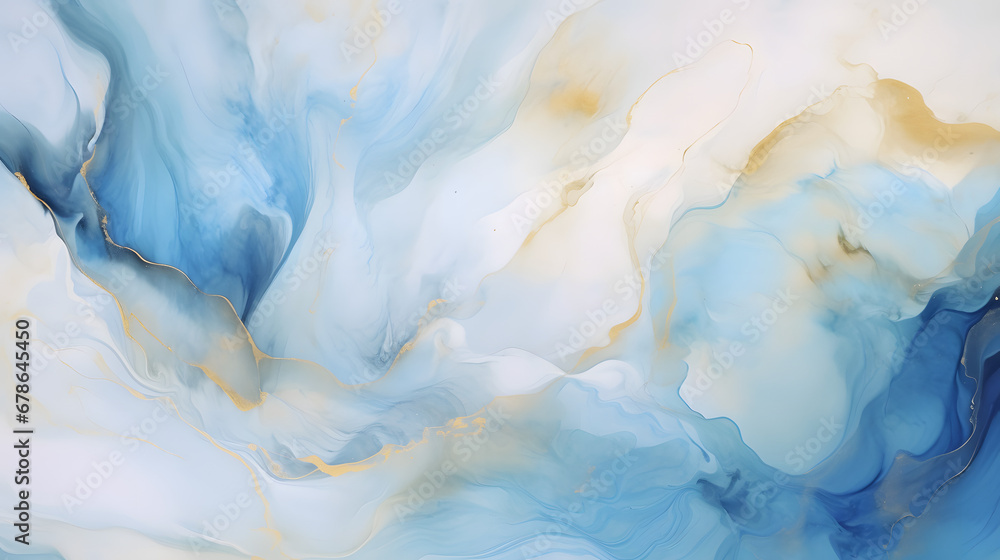 White and Blue shades watercolor fluid painting vector background design. Dusty pastel and golden marble marble texture. Generative Ai.
