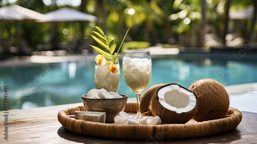 A coconut-themed cocktail party by the pool