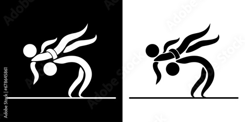 Pictogrammes représentant un combat avec un adversaire, une des disciplines des compétitions sportives de Lutte Gréco-romaine.