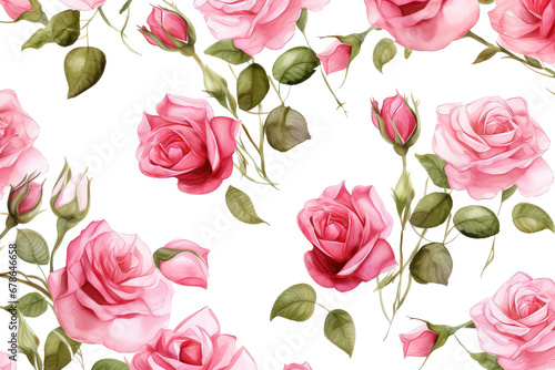 Roses with buds and petals on white background, valentines day concept