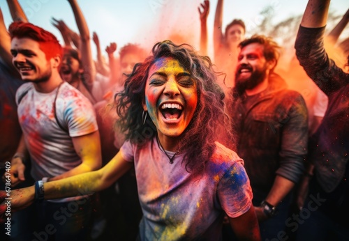 A party with some people throwing coloured powder at each other.