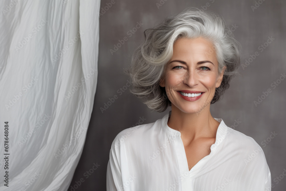 Happiness is an inside job. Portrait of an attractive mature woman in gymwear leaning against a gray wall. Happiness is an inside job. Portrait of an attractive mature woman in gymwear leaning against a gray wall.