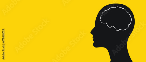 clean mind with face of woman with yellow background