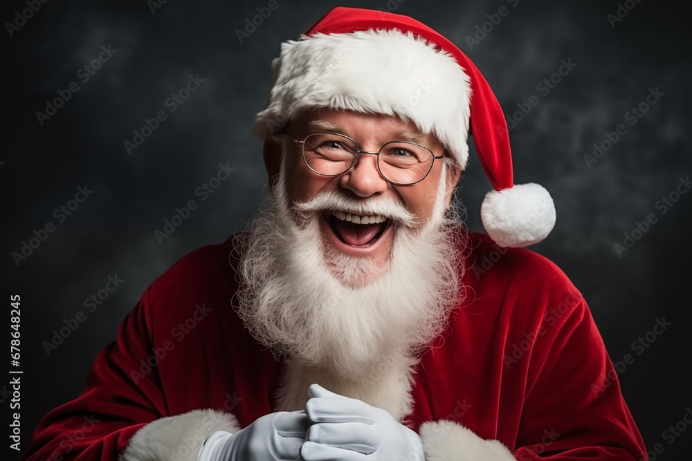 Naklejka premium Smiling Santa Claus. advertisement banner background with copy space
