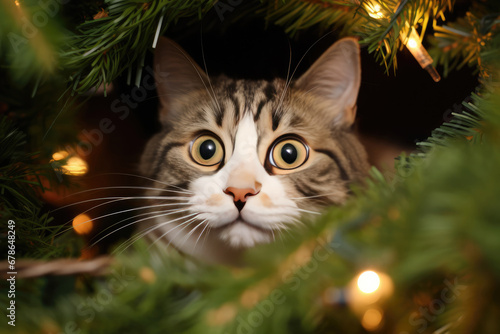 Happy Cat Took Down The Apartments Christmas Tree. Сoncept Funny Animal Videos, Holiday Mishaps, Cats Vs Christmas Trees, Hilarious Pet Antics