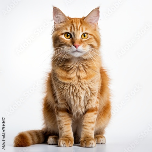Sitting orange cat, isolated on white background, AI generated