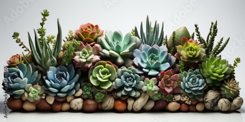 Background with colorful succulent collection, AI generated