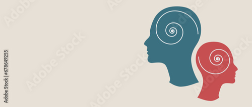 mixed mind with two heads with blue and red with Psychology Dual personality concept. 2 Head silhouette. Mental health