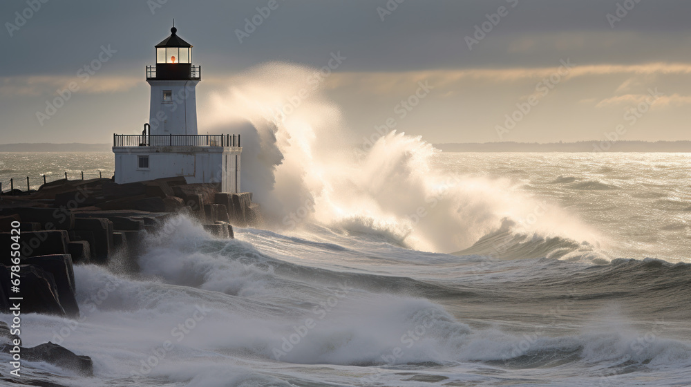 Lighthouse Withstanding Powerful Ocean Waves