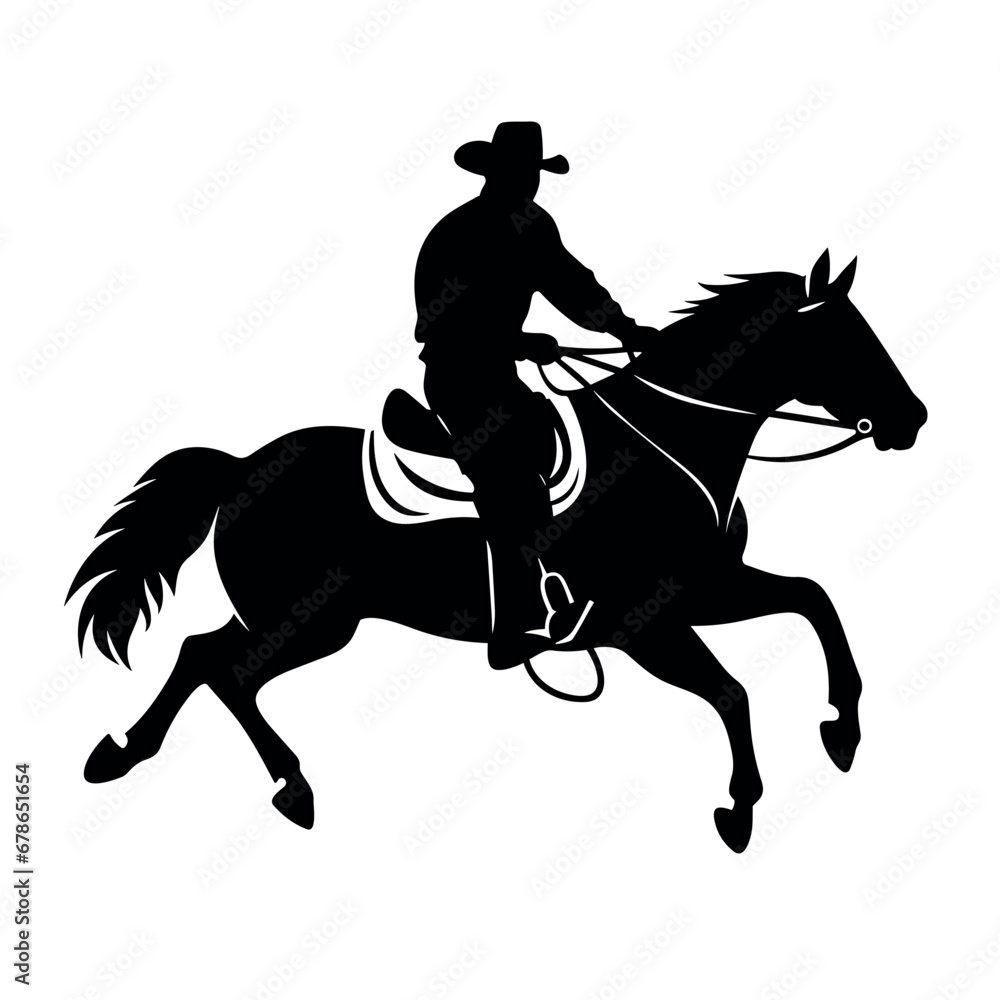 Cowboy on a horse black icon on white background. Cowboy on a horse silhouette Cowboy on a horse black icon on white background. Cowboy on a horse silhouette