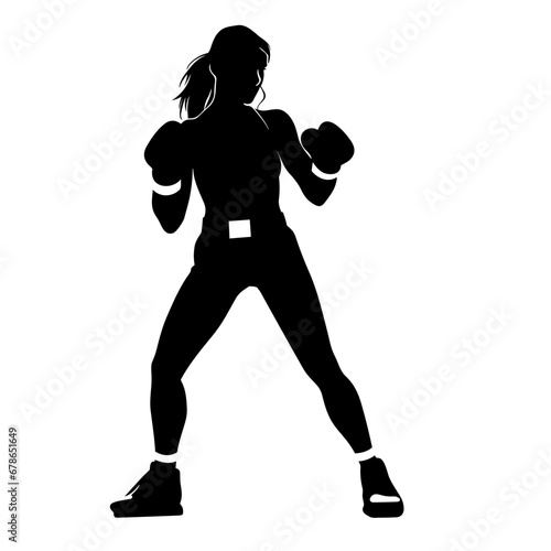 Boxer woman black icon on white background. Female Boxer silhouette