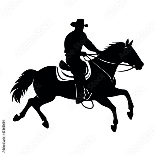 Cowboy on a horse black icon on white background. Cowboy on a horse silhouette © B-design