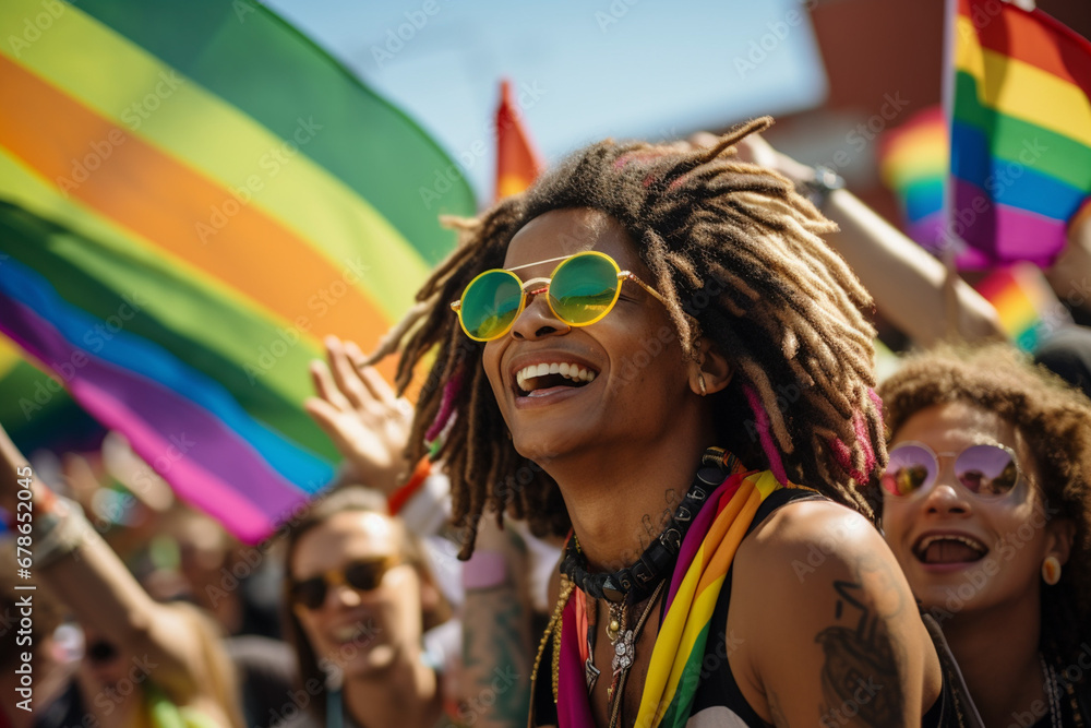 Joyful celebration of diversity at a pride event: Diverse group of people from various cultural backgrounds celebrating together in a vibrant, inclusive atmosphere Joyful celebration of diversity at a pride event: Diverse group of people from various cultural backgrounds celebrating together in a vibrant, inclusive atmosphere