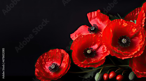 red poppy flower isolated on black background, Remembrance Day 