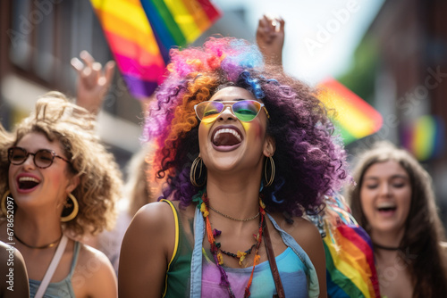 Joyful celebration of diversity at a pride event: Diverse group of people from various cultural backgrounds celebrating together in a vibrant, inclusive atmosphere © Moritz
