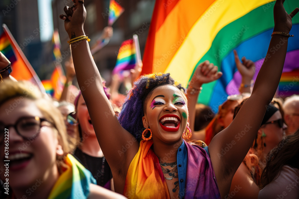 Joyful celebration of diversity at a pride event: Diverse group of people from various cultural backgrounds celebrating together in a vibrant, inclusive atmosphere Joyful celebration of diversity at a pride event: Diverse group of people from various cultural backgrounds celebrating together in a vibrant, inclusive atmosphere