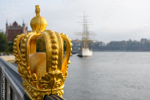 Stockholm, Sweden: Gilded Crown on Skeppsholmsbron bridge photo