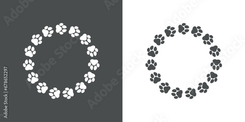 Logo pet friendly. Silueta de marco circular con zarpas de perro o gato para su uso en tarjetas y felicitaciones