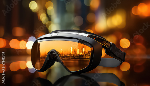 VR virtual reality glasses on orange background photo