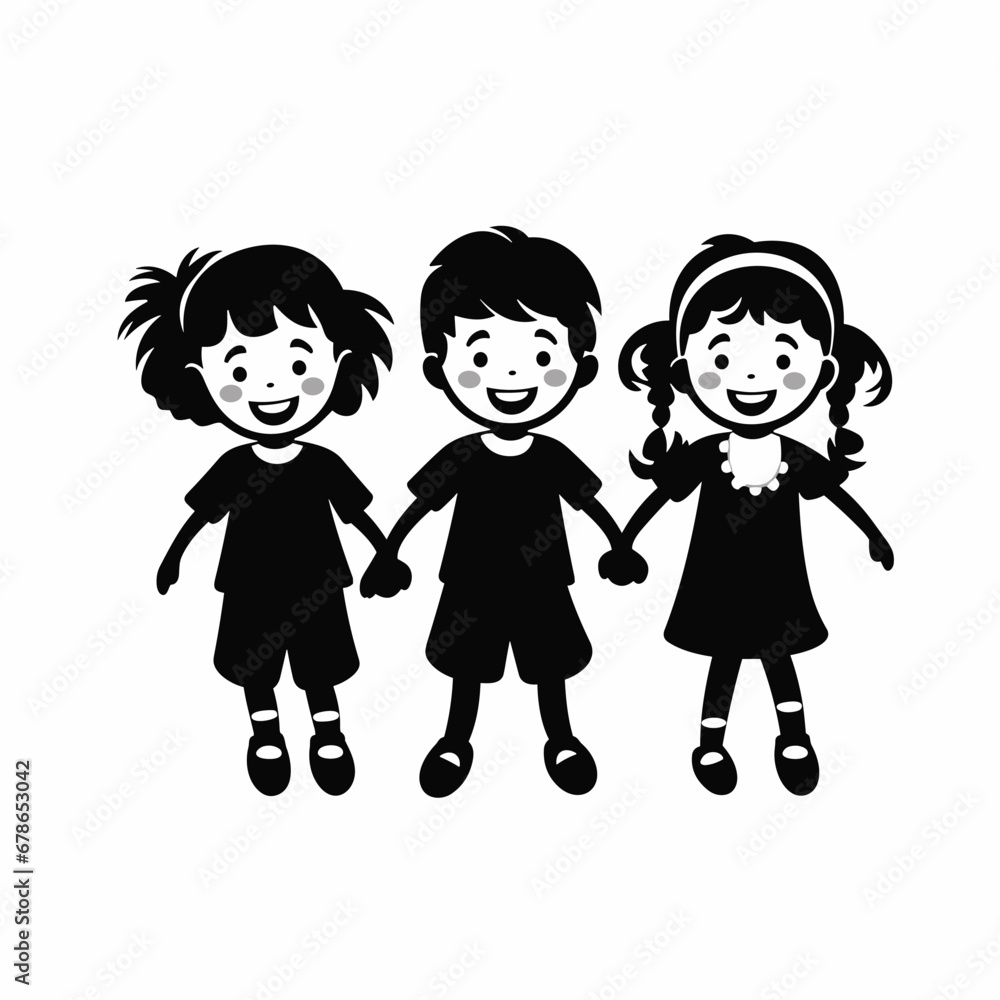 Happy children black icon on white background. Happy children silhouette Happy children black icon on white background. Happy children silhouette