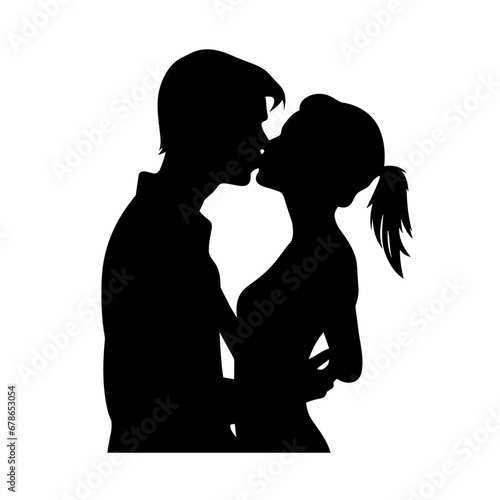 Kissing couple black icon on white background. Kissing couple silhouette