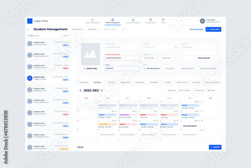 Student school teacher education manage program UI design