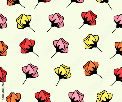 Flowers, floristics, floweret and floral, seamless vector background and pattern. Flower shop, florist shop, blooming, flowering and floristry, vector design and illustration