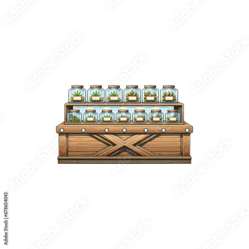 Vector Illustrated Cannabis Dispensary Marijuana Store Display