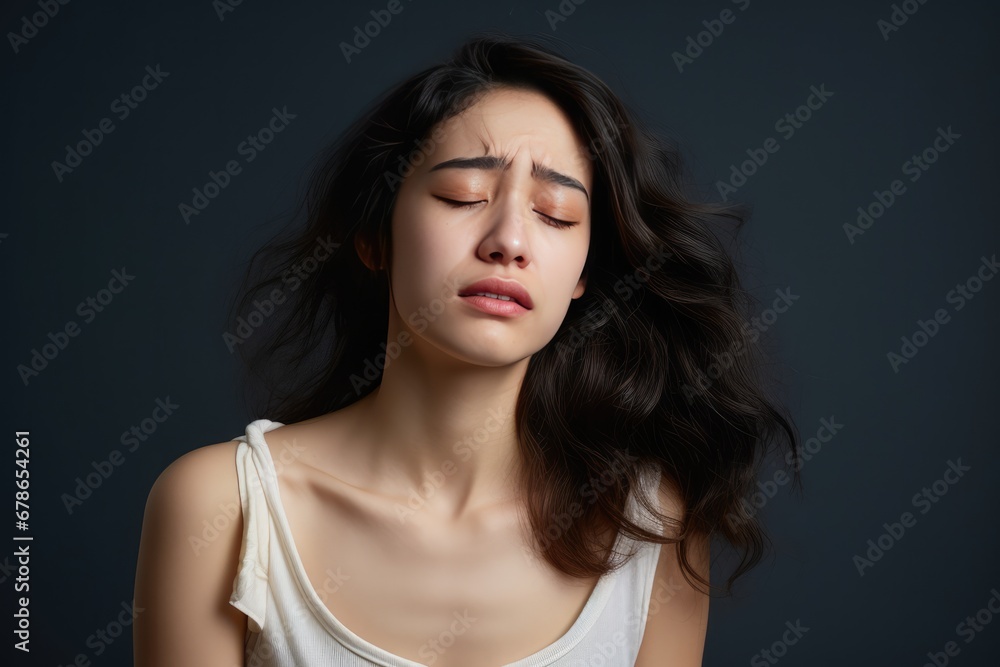 Woman With Dark Hair Experiencing Pain Woman With Dark Hair Experiencing Pain