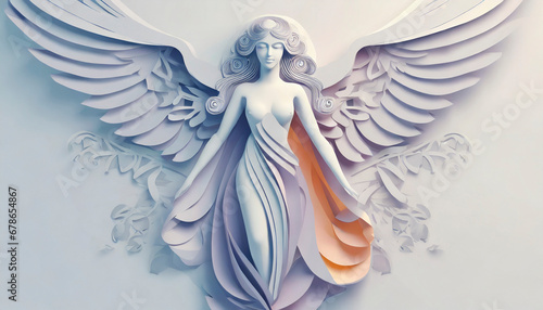 paper illustration with soft lines of an angel for a card for a religious celebration occasion