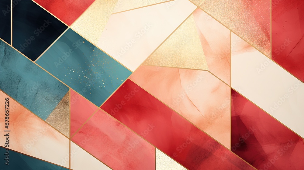Fototapeta premium Abstract luxury seamless wallpaper pattern background with gold foil, lines, geometric shapes. Generative AI, AI