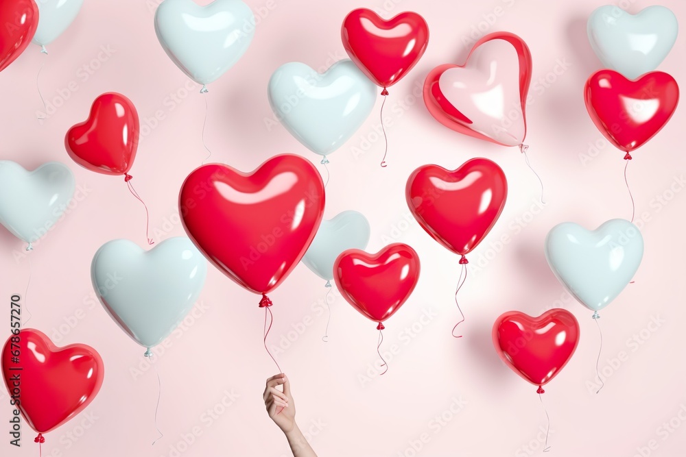 white and red heart of balloons pattern on pink background valentine abstract background   made with AI 