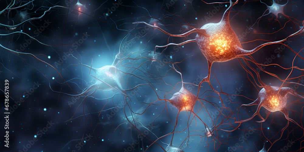 Glowing nerve cells communicate through synaptic connections