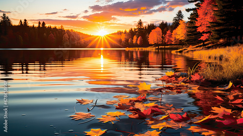 sunset over lake Fail foilage autumn landscape with lake and trees
