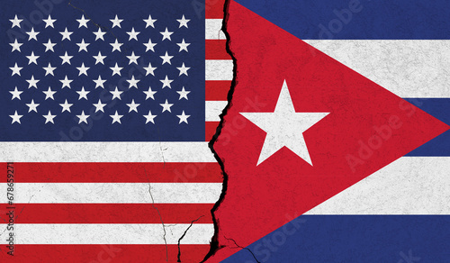 Photography USA Cuba flag cracked wall background