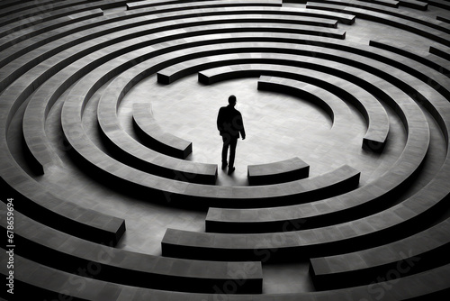 A man in a maze. Illustration