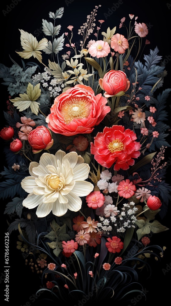 Red Floral Bouquet on Black Background