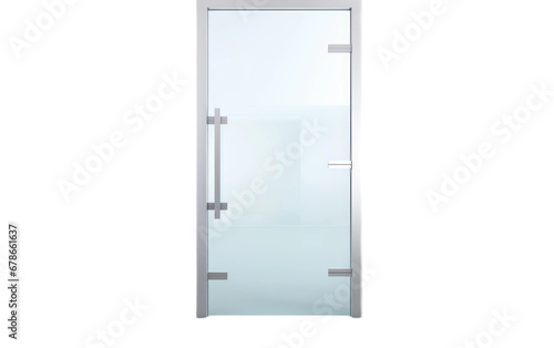 Stylish Frosted Glass Pivot Door On Transparent Background.