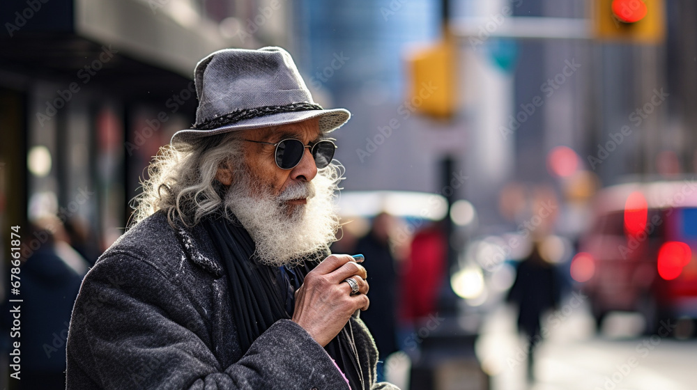 Stock photograph of one man on the street talking Stock photograph of one man on the street talking