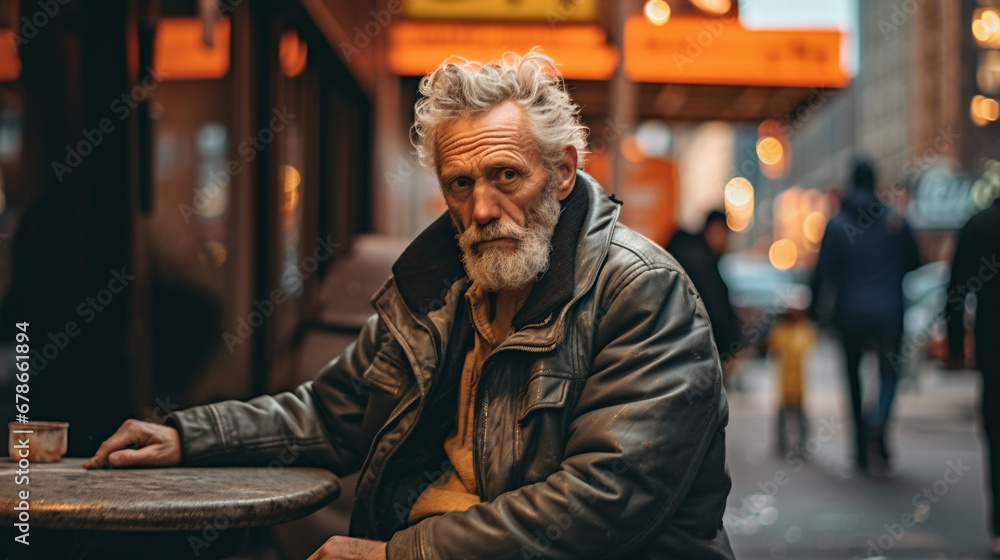 Stock photograph of one man on the street talking